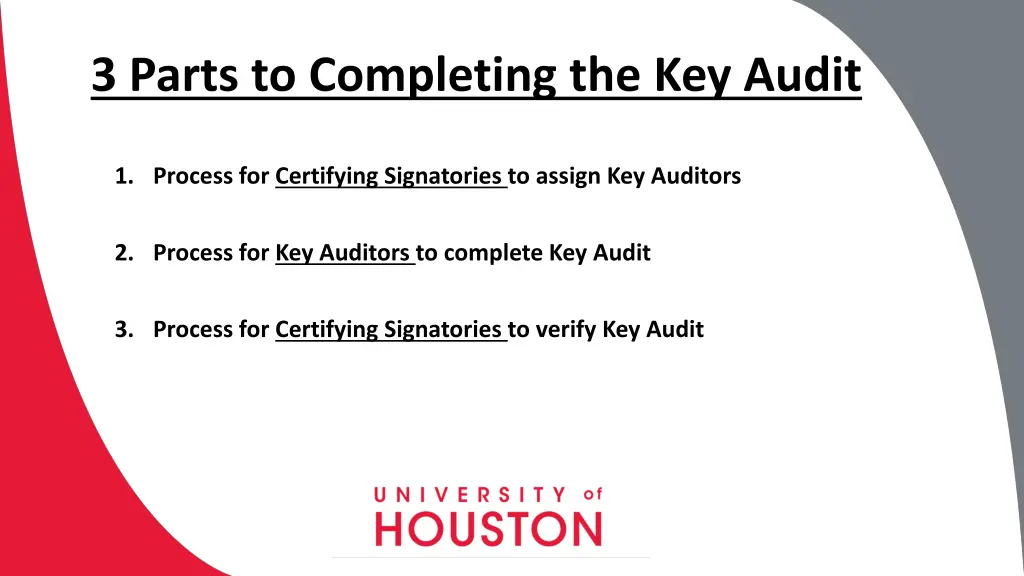 3 parts to completing the key audit