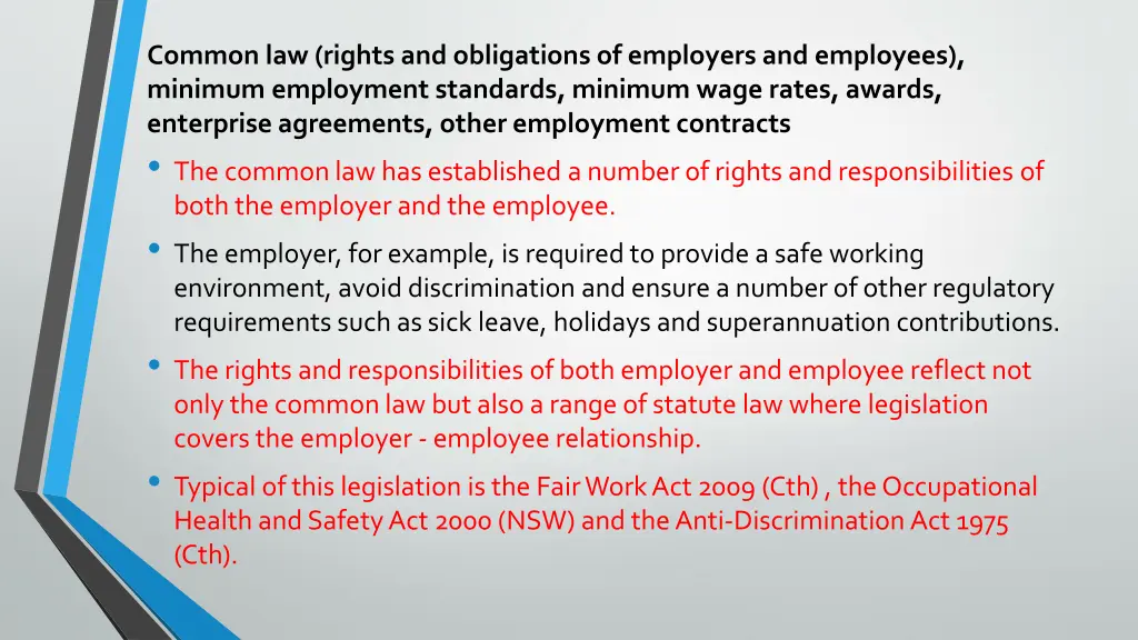 common law rights and obligations of employers