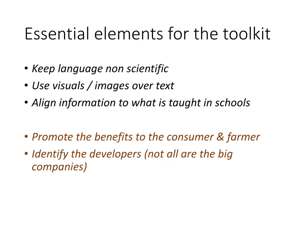 essential elements for the toolkit