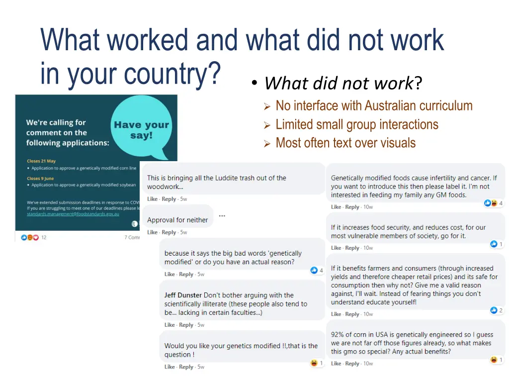 what worked and what did not work in your country 1