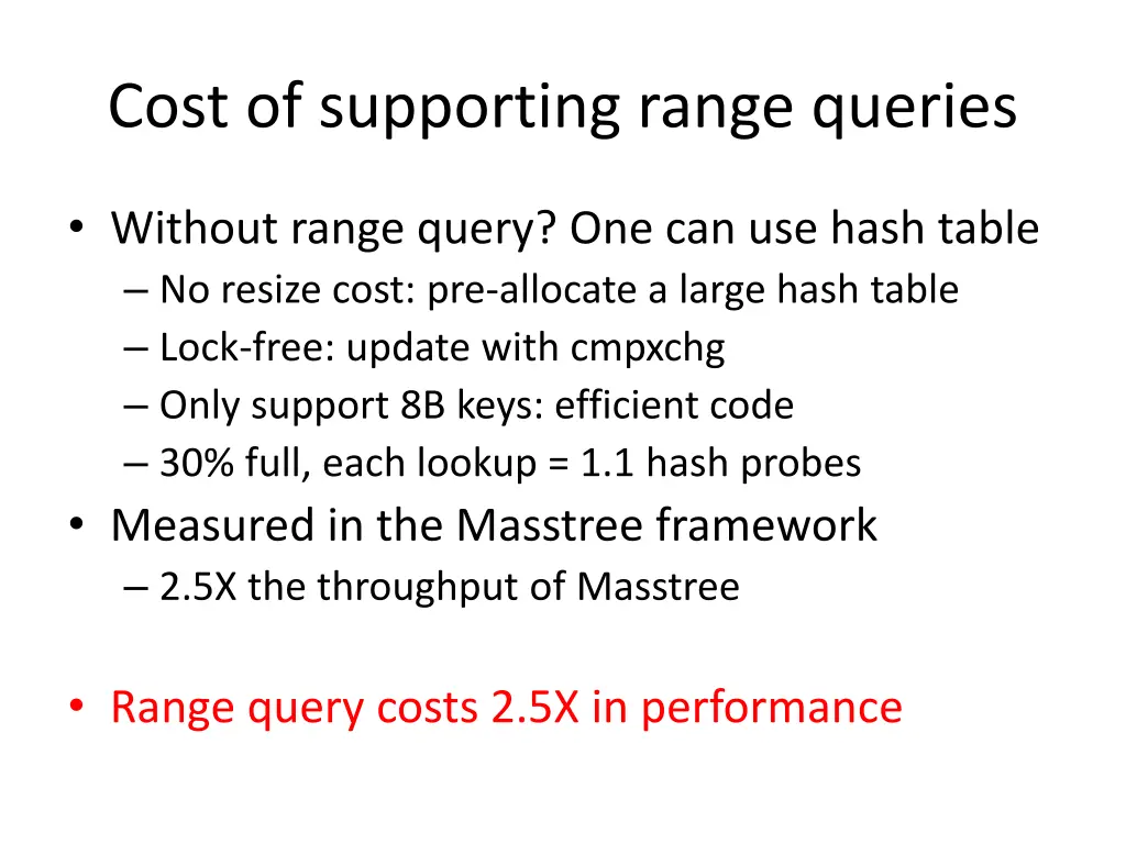 cost of supporting range queries