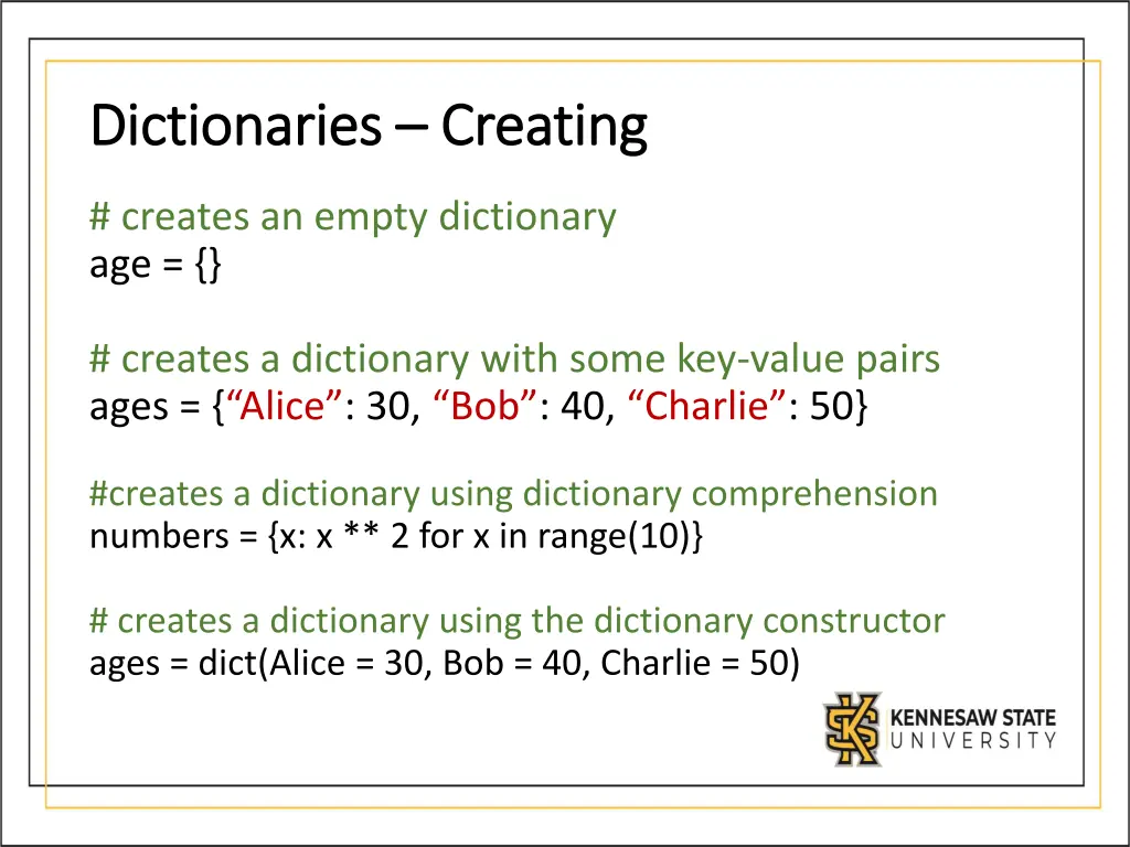 dictionaries dictionaries creating