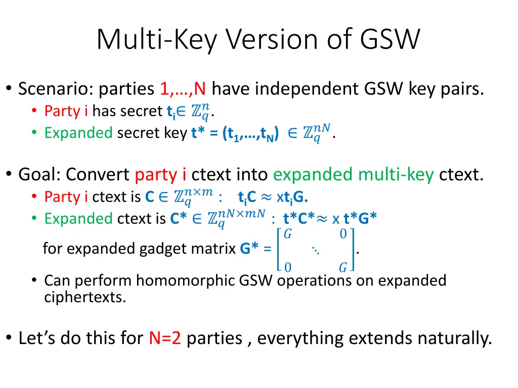 multi key version of gsw