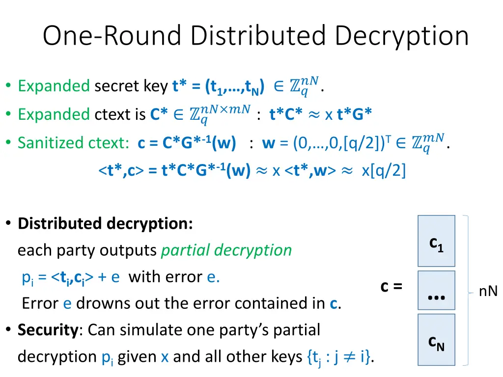 one round distributed decryption