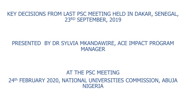 key decisions from last psc meeting held in dakar