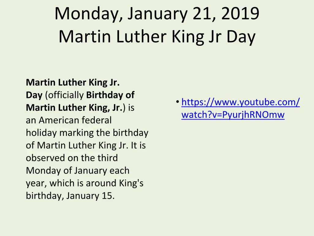 monday january 21 2019 martin luther king jr day