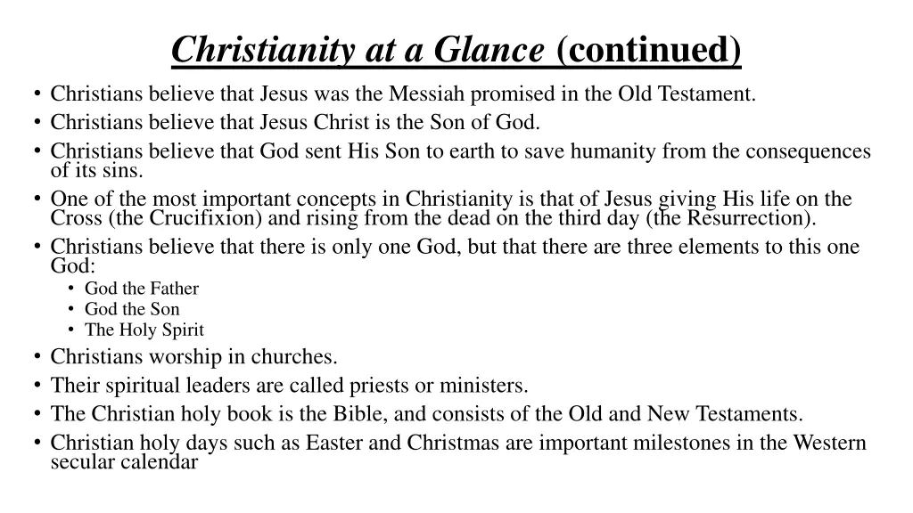 christianity at a glance continued christians