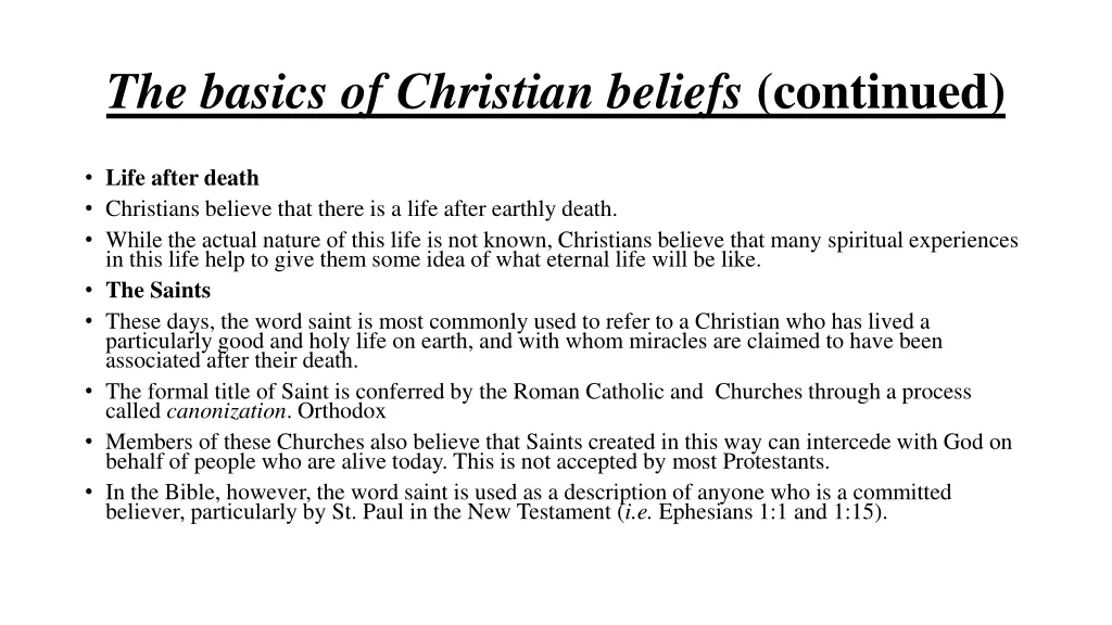 the basics of christian beliefs continued 1