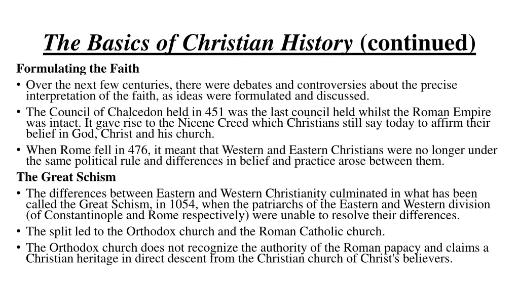 the basics of christian history continued 2