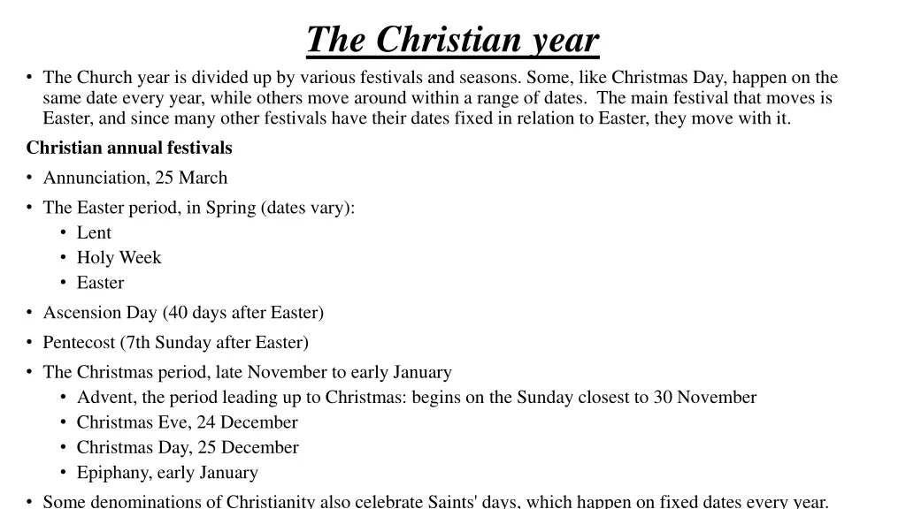 the christian year