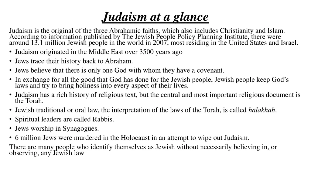 judaism at a glance