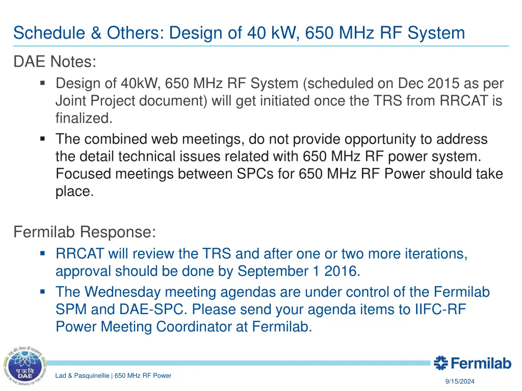 schedule others design of 40 kw 650 mhz rf system