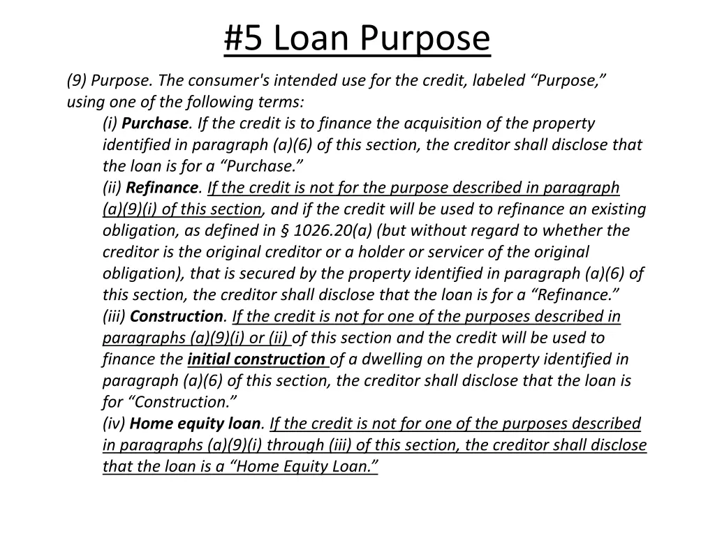 5 loan purpose