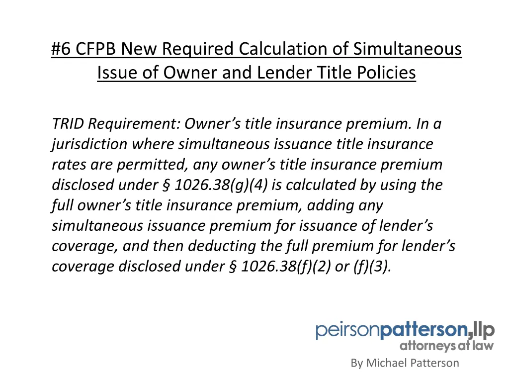 6 cfpb new required calculation of simultaneous