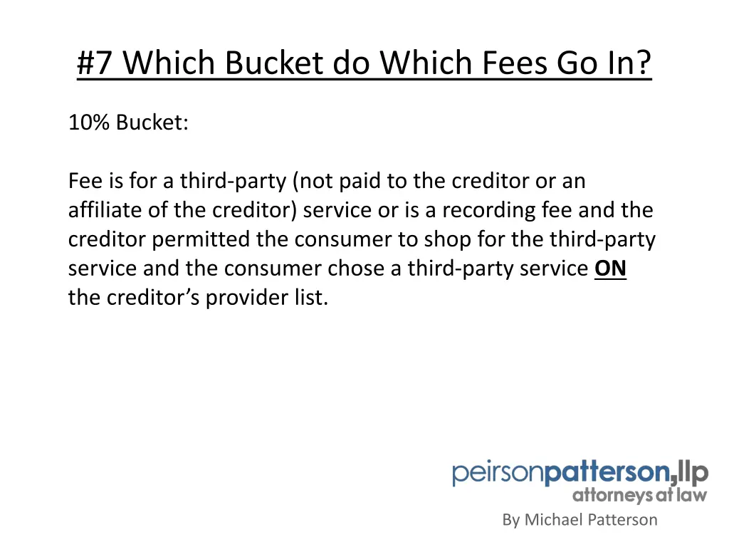 7 which bucket do which fees go in 2