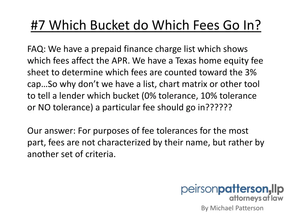 7 which bucket do which fees go in