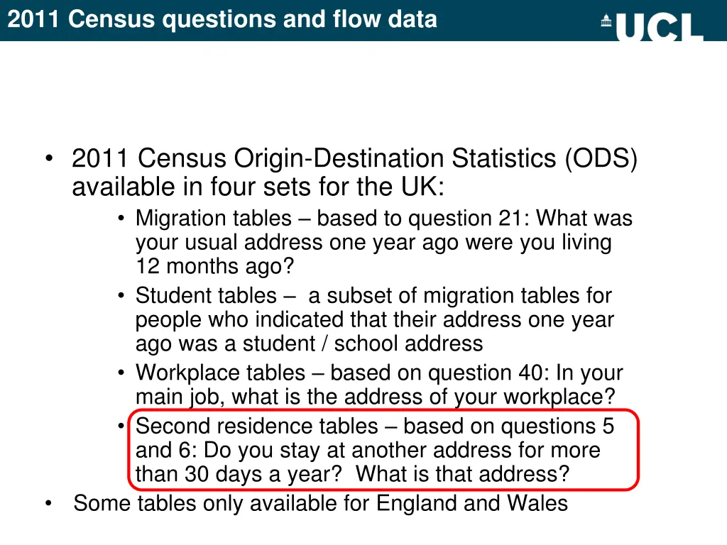 2011 census questions and flow data