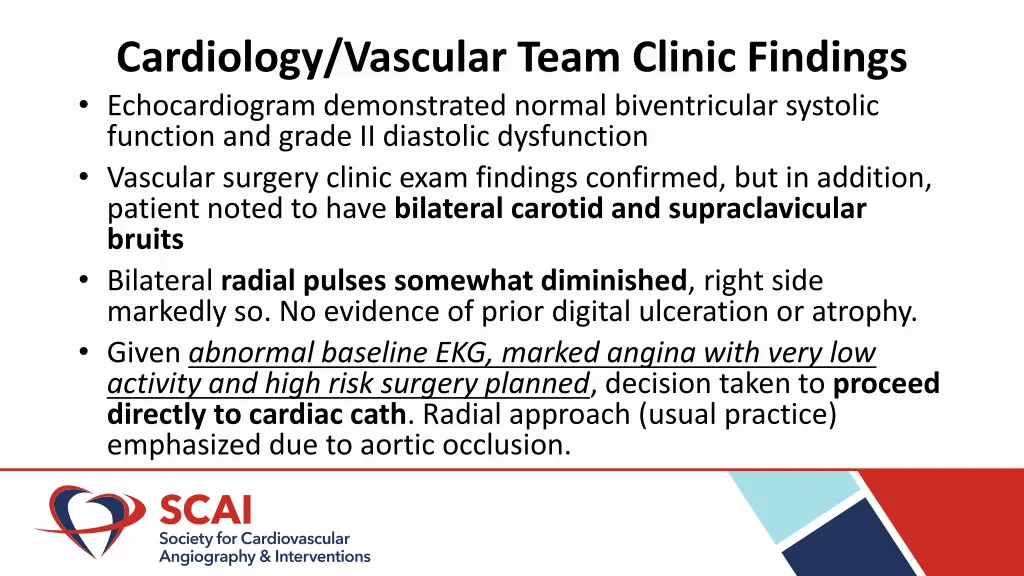 cardiology vascular team clinic findings