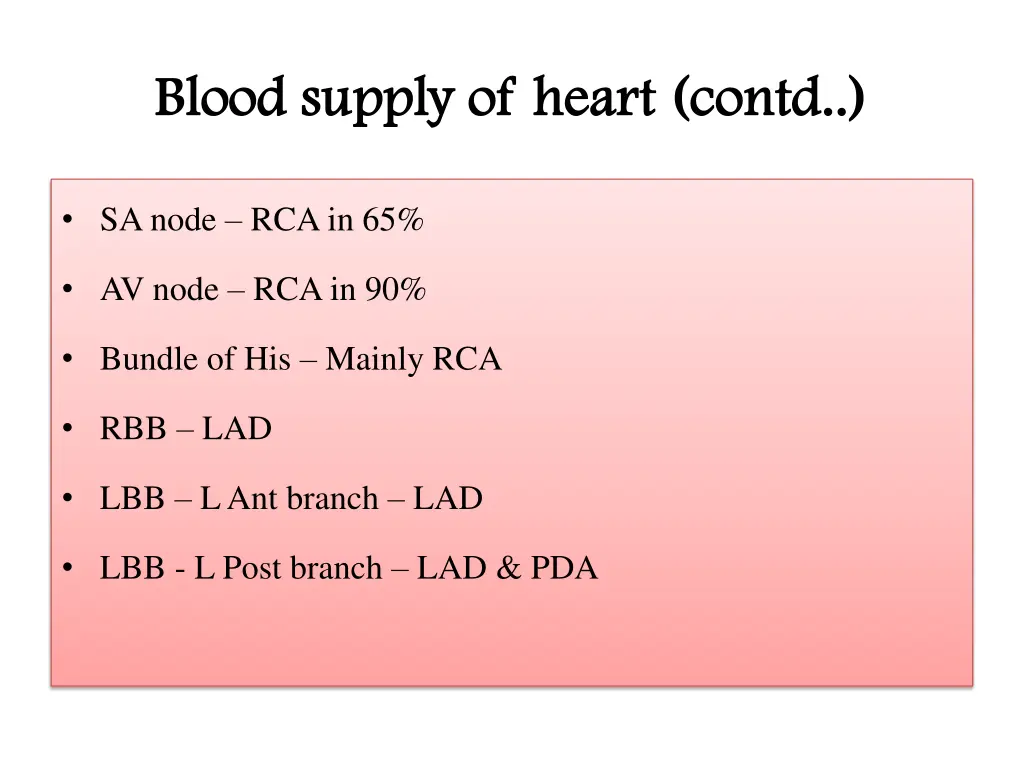 blood supply of heart contd blood supply of heart 1