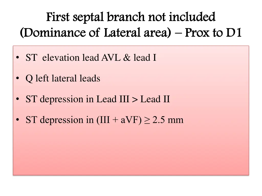 first septal branch not included first septal 1