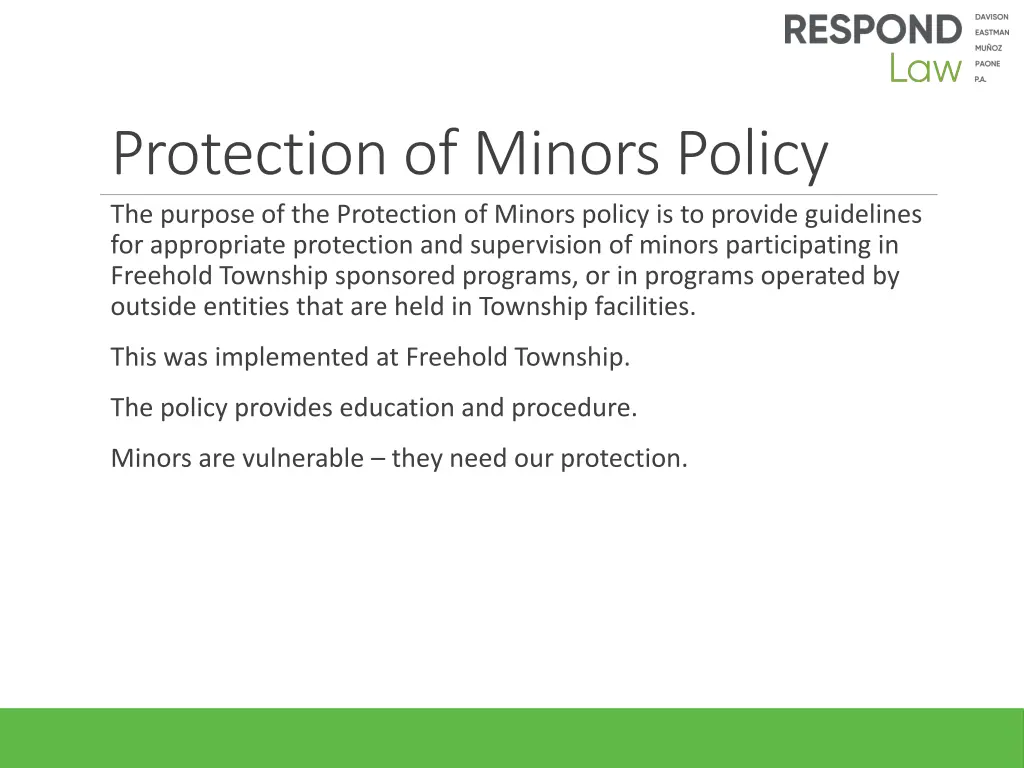 protection of minors policy the purpose