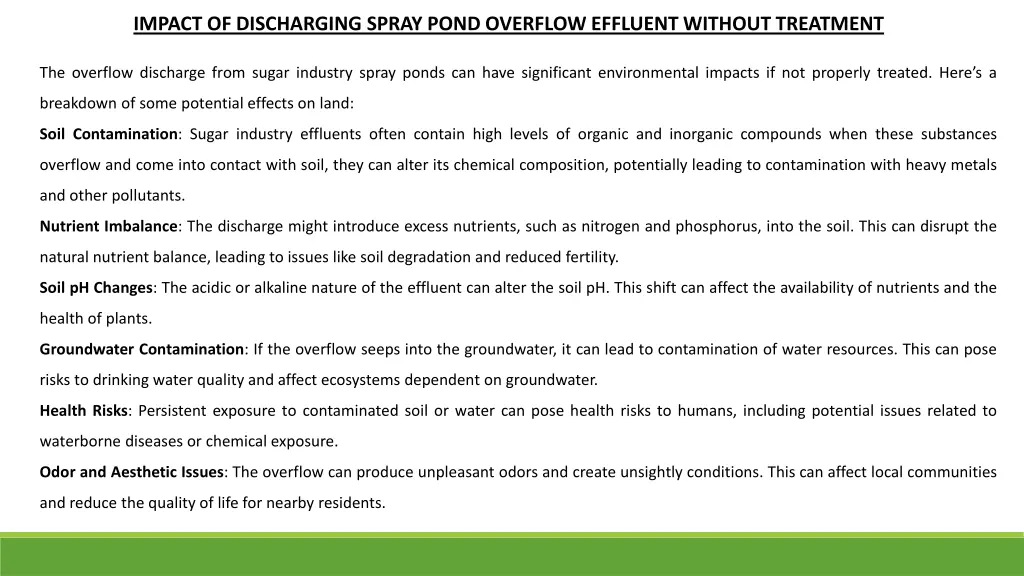 impact of discharging spray pond overflow