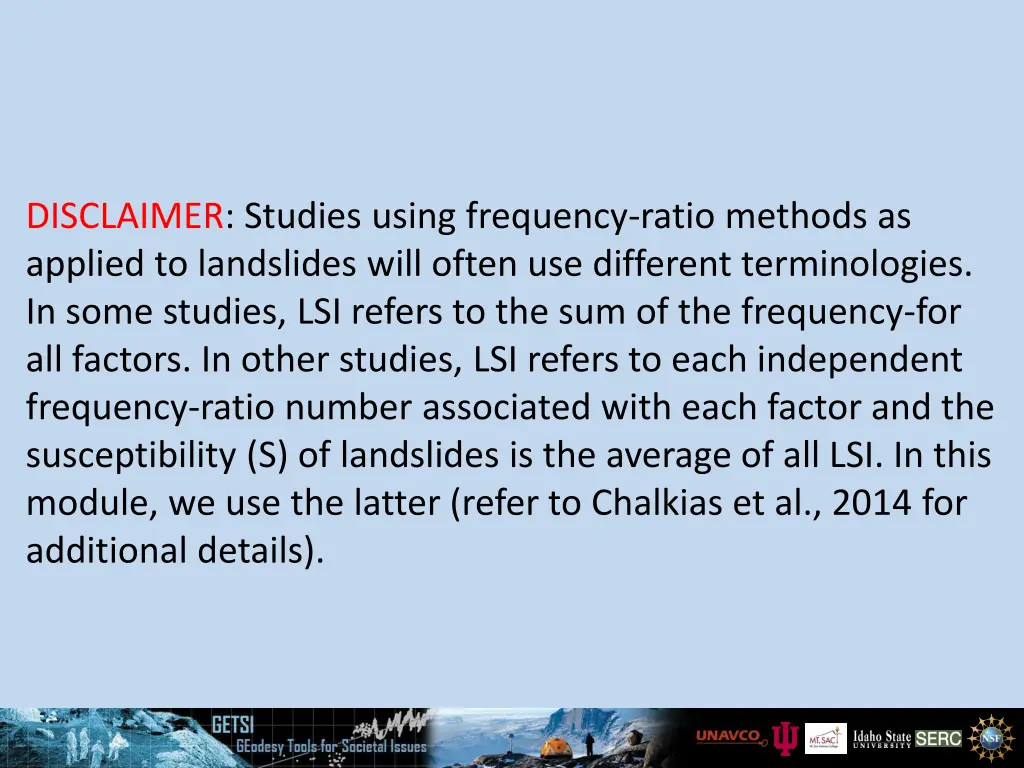 disclaimer studies using frequency ratio methods