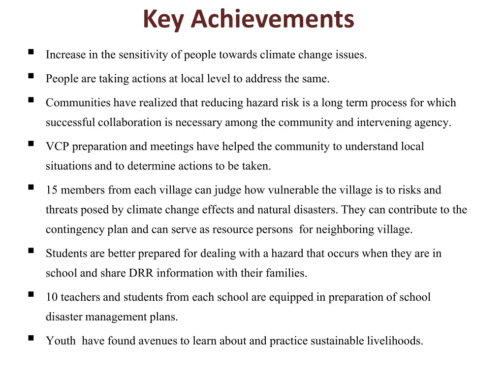 key achievements