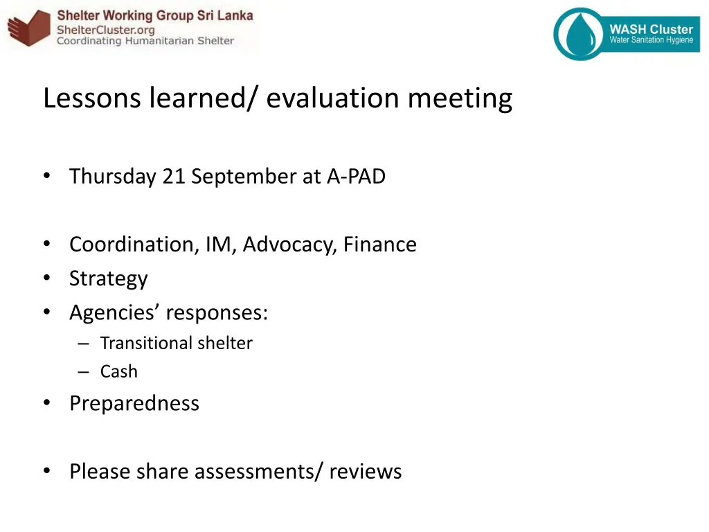 lessons learned evaluation meeting