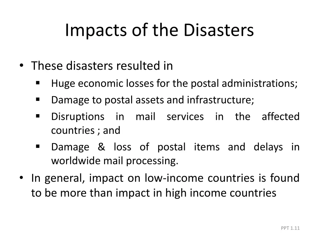 impacts of the disasters