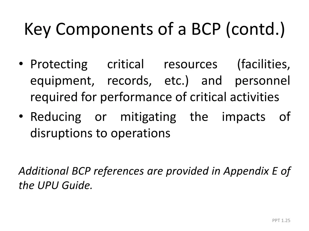 key components of a bcp contd