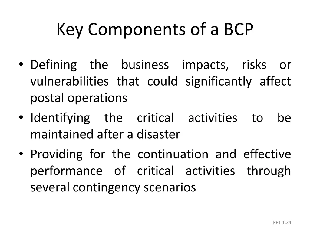 key components of a bcp