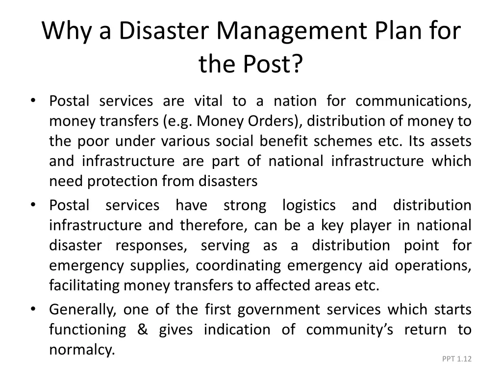 why a disaster management plan for the post