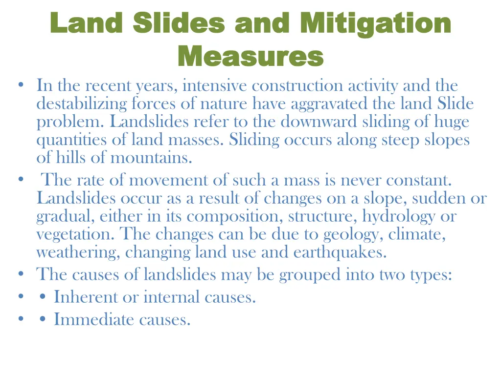 land slides and mitigation land slides