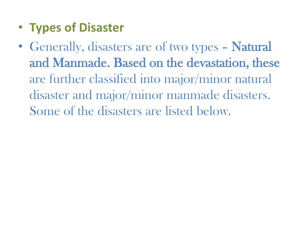 types of disaster generally disasters