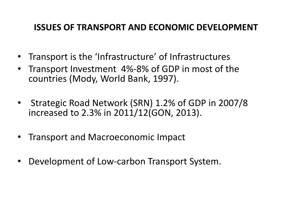 issues of transport and economic development