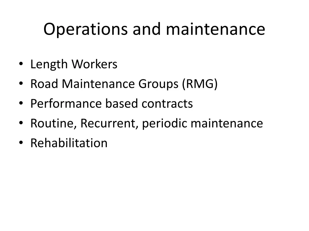 operations and maintenance