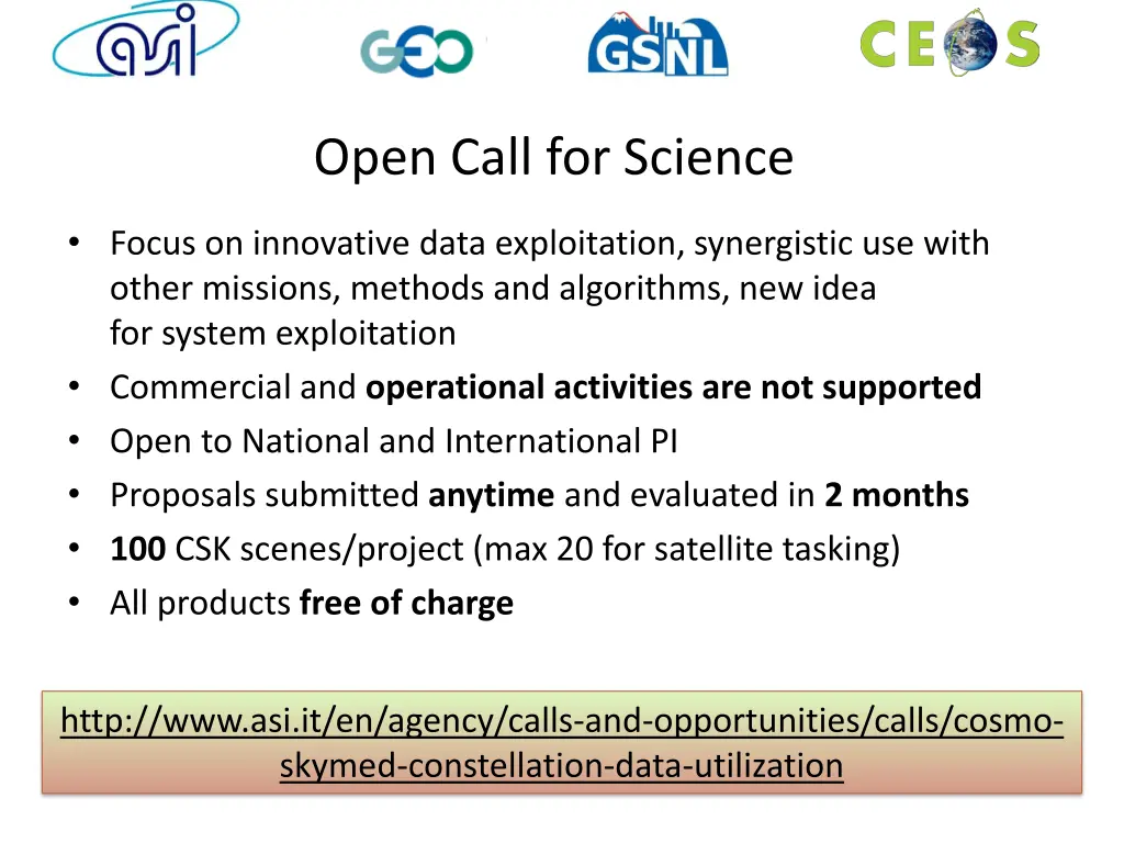 open call for science