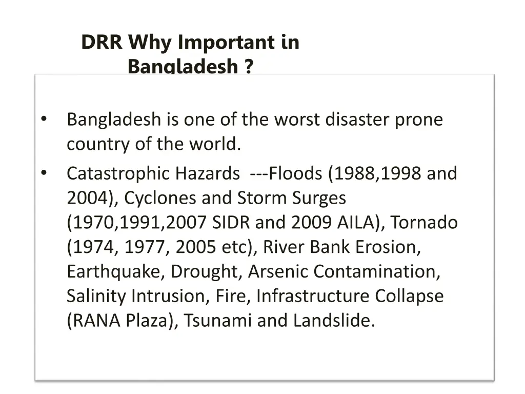 drr why important in bangladesh