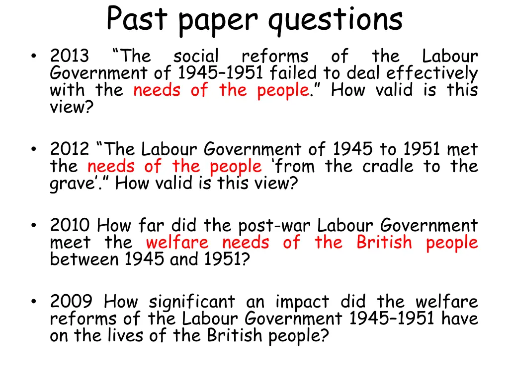 past paper questions the social reforms