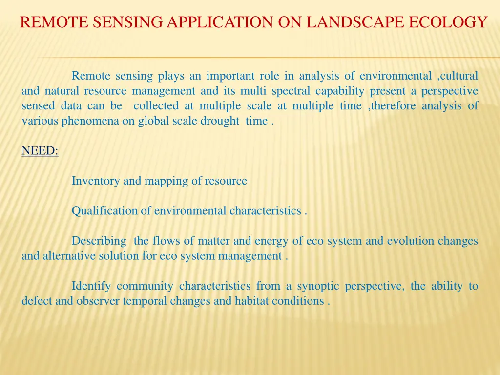 remote sensing application on landscape ecology