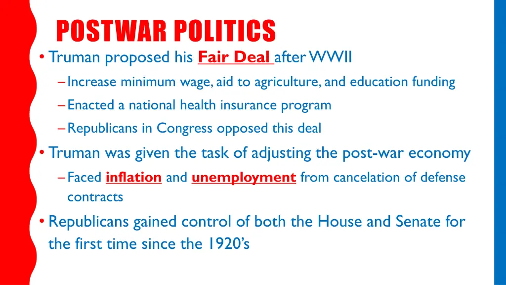 postwar politics truman proposed his fair deal