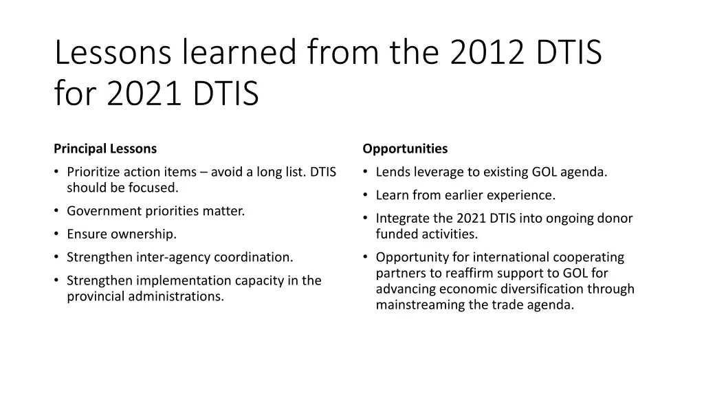 lessons learned from the 2012 dtis for 2021 dtis