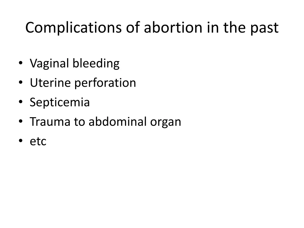 complications of abortion in the past