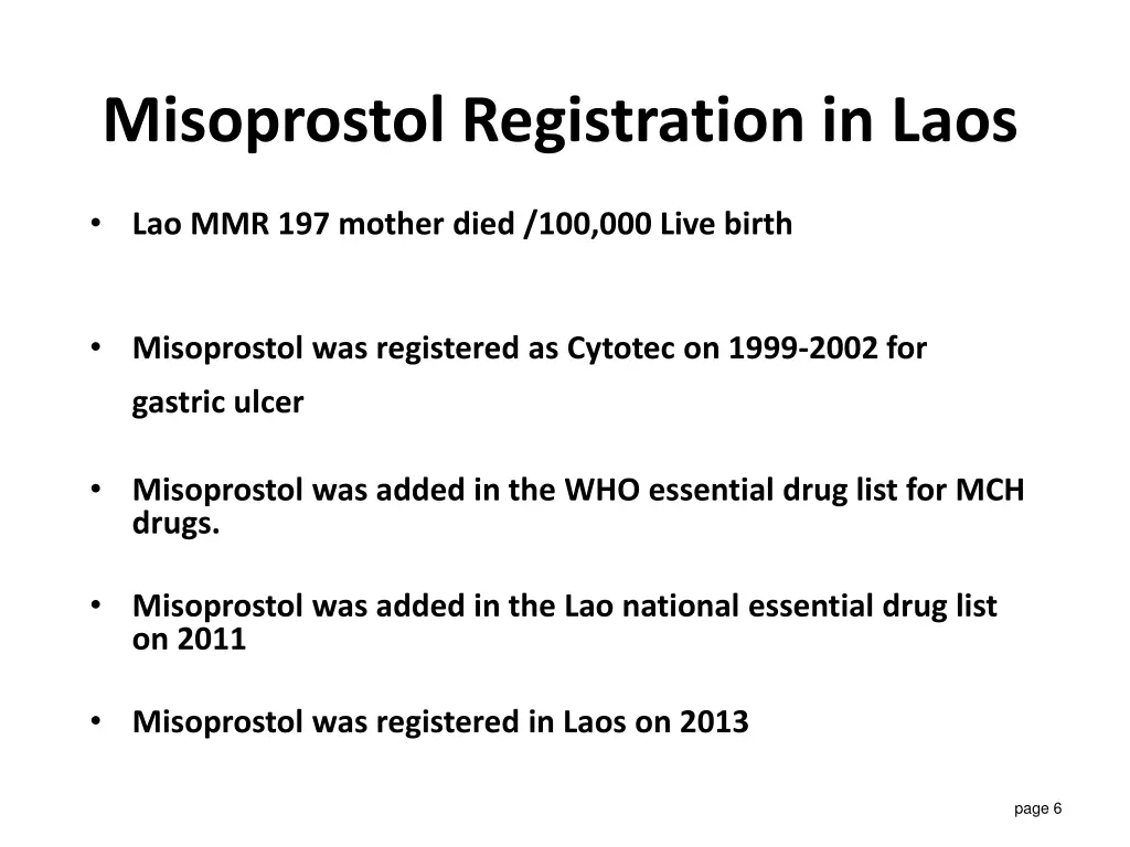 misoprostol registration in laos