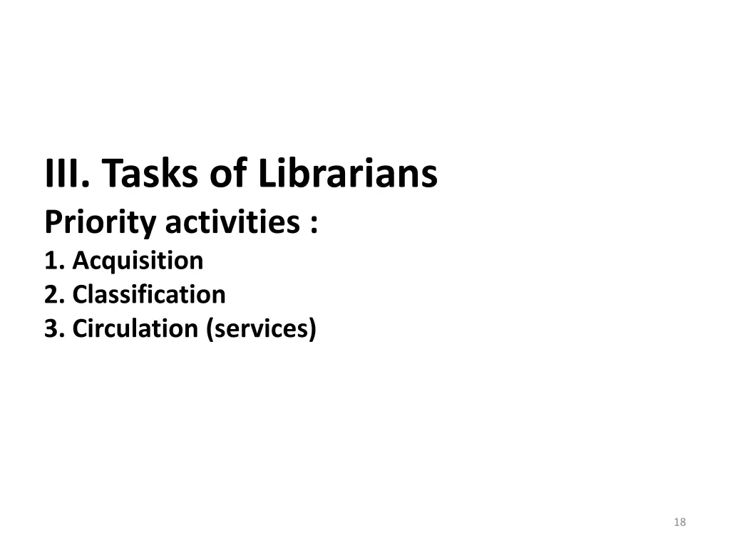 iii tasks of librarians priority activities