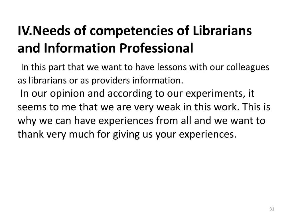 iv needs of competencies of librarians