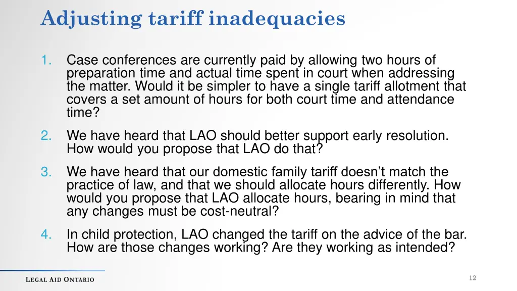 adjusting tariff inadequacies