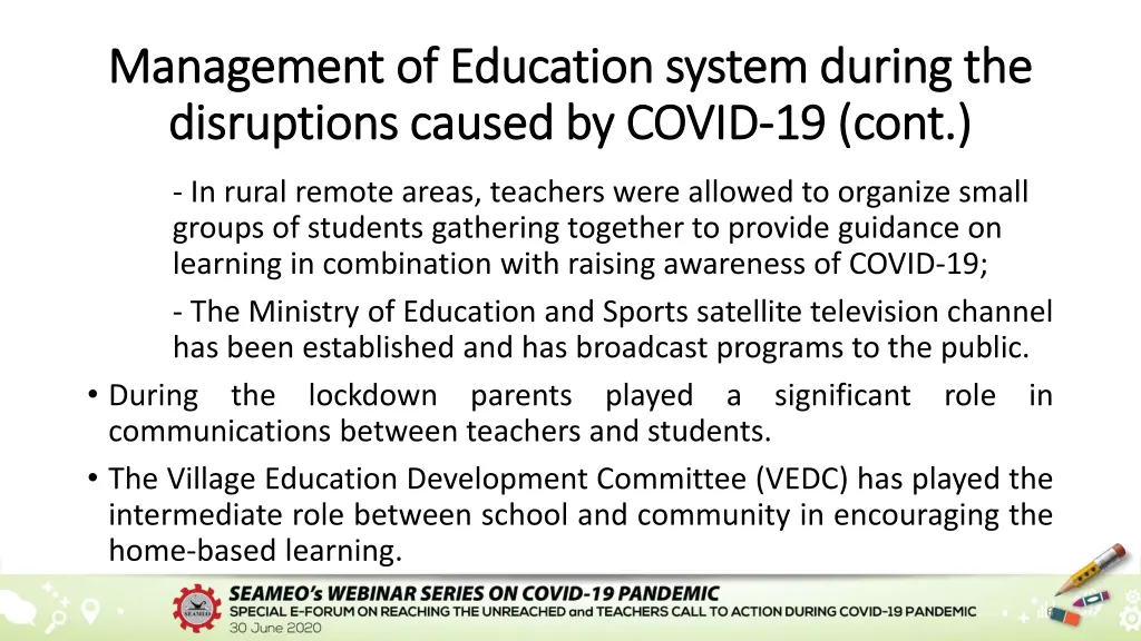 management of education system during 2