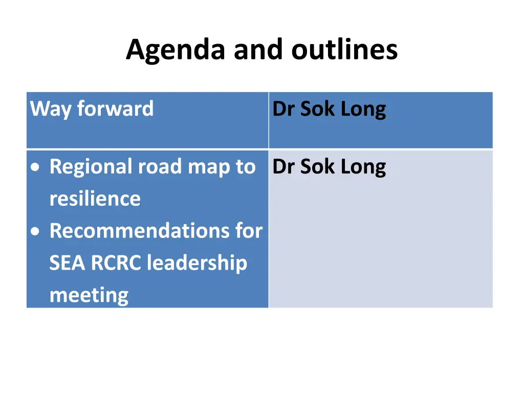 agenda and outlines 2